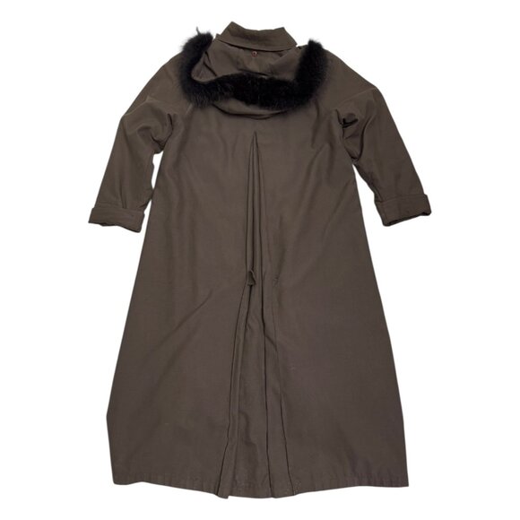 LONDON FOG Vintage 90s Luxury Genuine Fur Hood Long Trench Coat Womens 10 - Picture 5 of 9